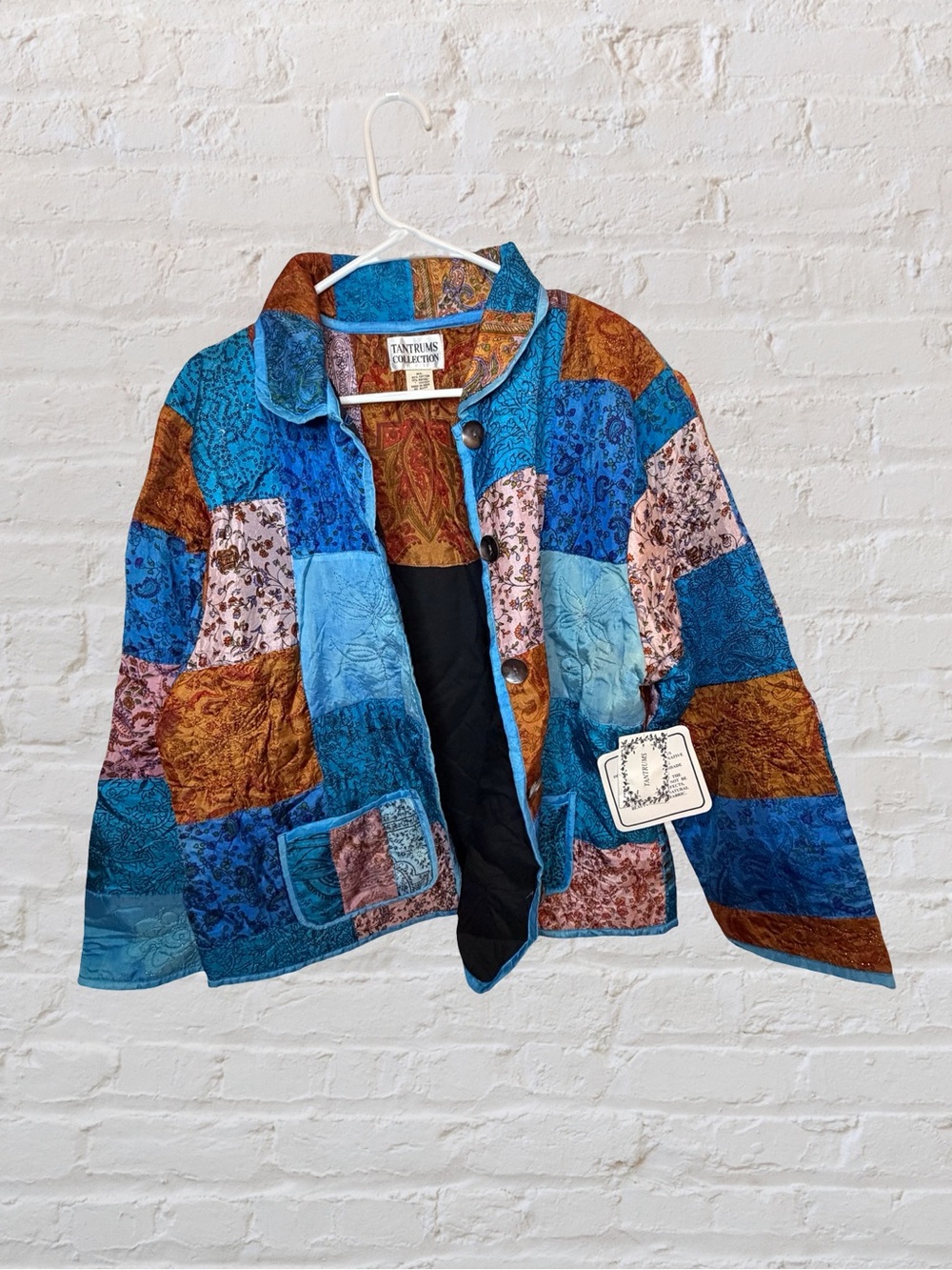 NWT Tantrums Collection Vintage Patchwork Quilted Jacket Blue Paisley Boho XL - Picture 3 of 6